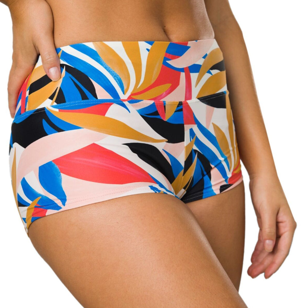 PRANA Women's Datum Swim Bottoms Large Tropics Print Floral Boy Short NWT