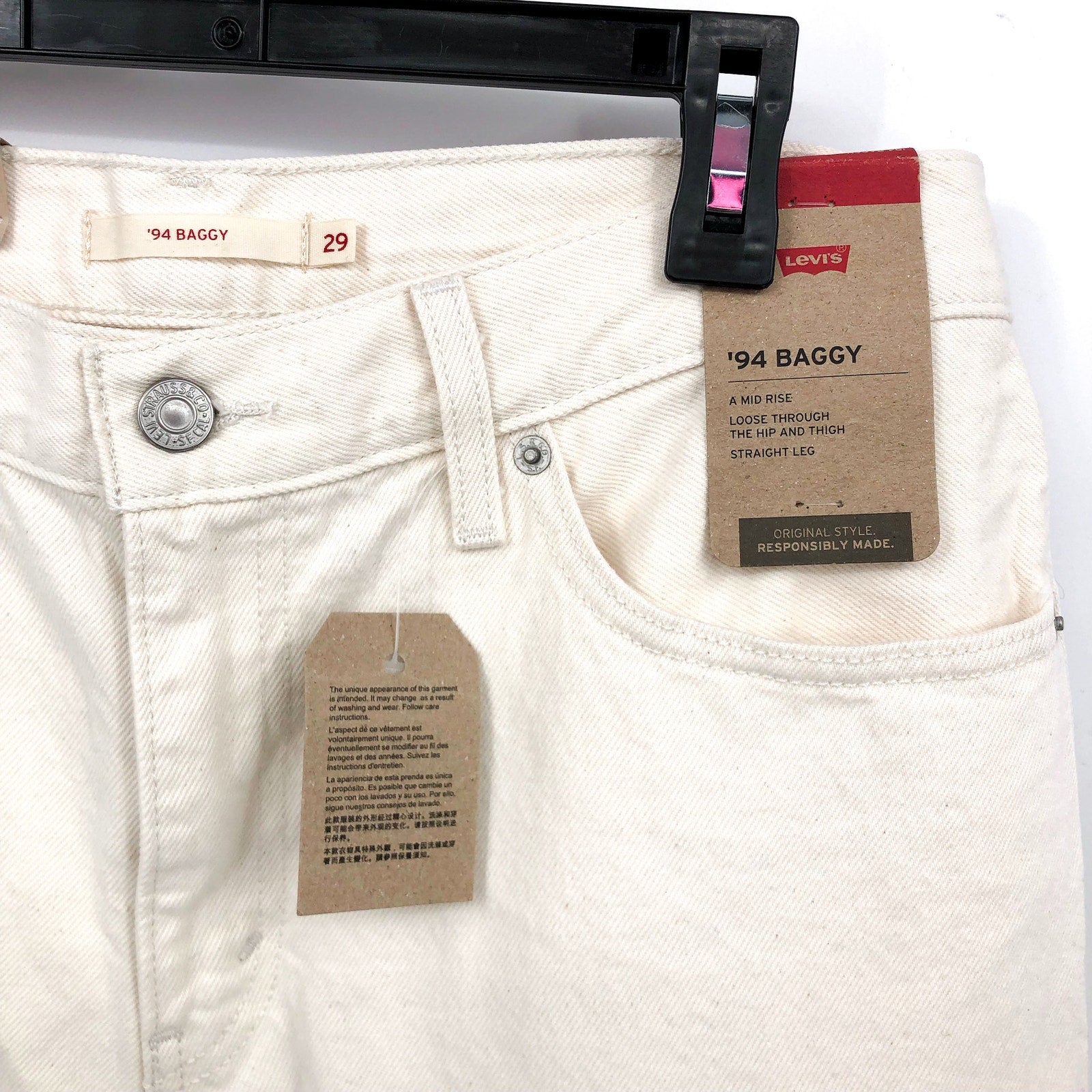 LEVI'S Womens 94 Baggy Jeans 29x31 US 8 Cream Straight Mid Rise NWT A35100025