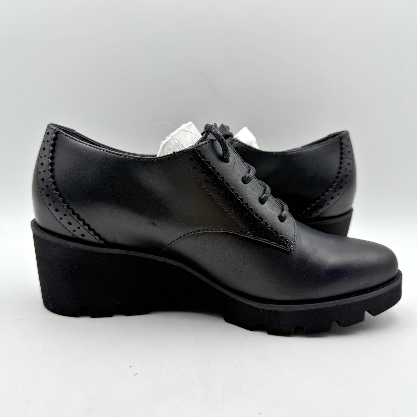 Vionic Womens Anaheim Wedge Oxford Derby Shoes US 6 M Black Leather NIB