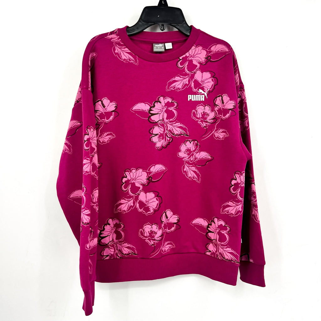 PUMA Women's Essentials Floral Vibes Sweatshirt Small Pink Magenta Crewneck NWT