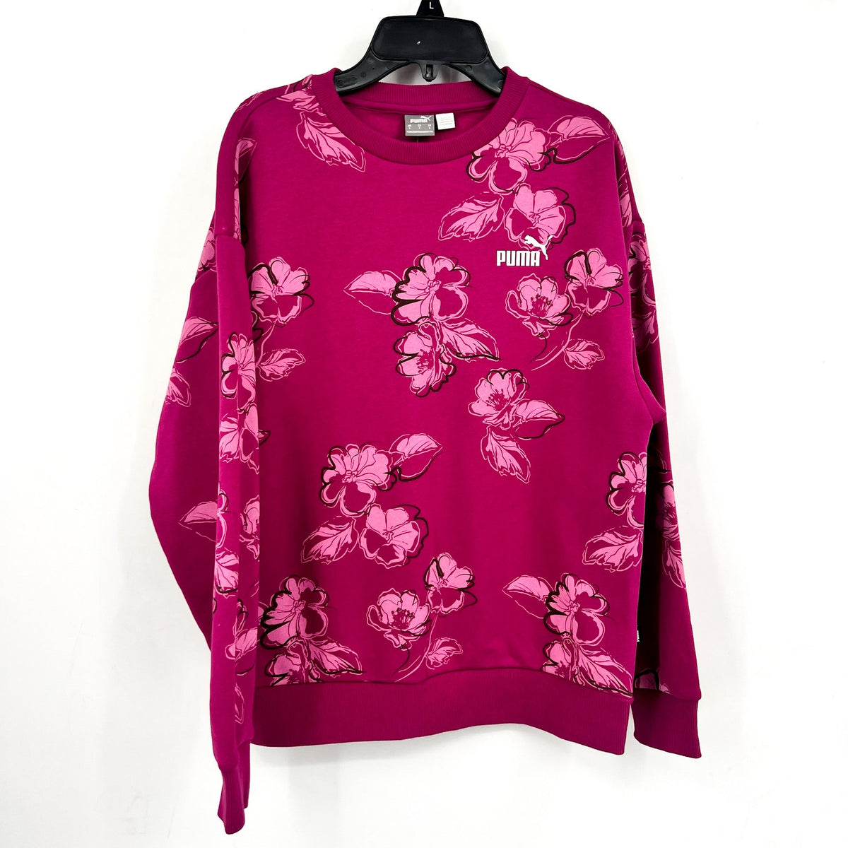PUMA Women's Essentials Floral Vibes Sweatshirt Small Pink Magenta Crewneck NWT
