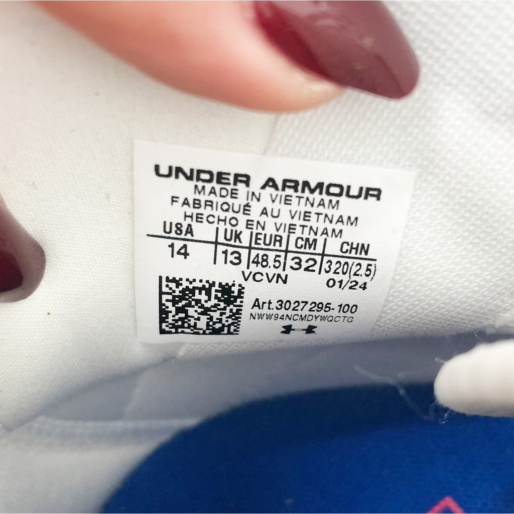 Under Armour Spotlight Clone 4 MC TX Football Cleats Mens 14 White Blue NWOB