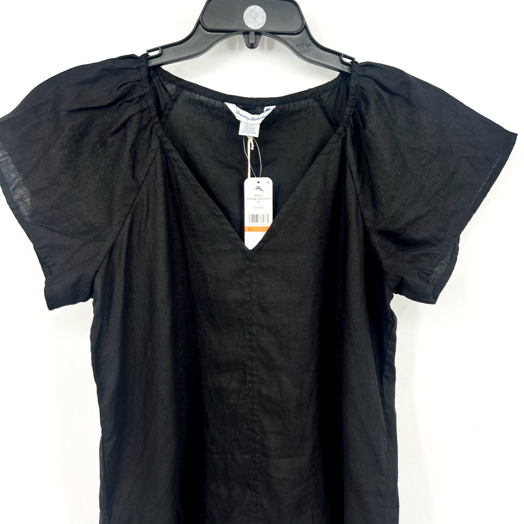 TOMMY BAHAMA Coastalina Linen Top Small Black Short Sleeve V-Neck Flutter NWT