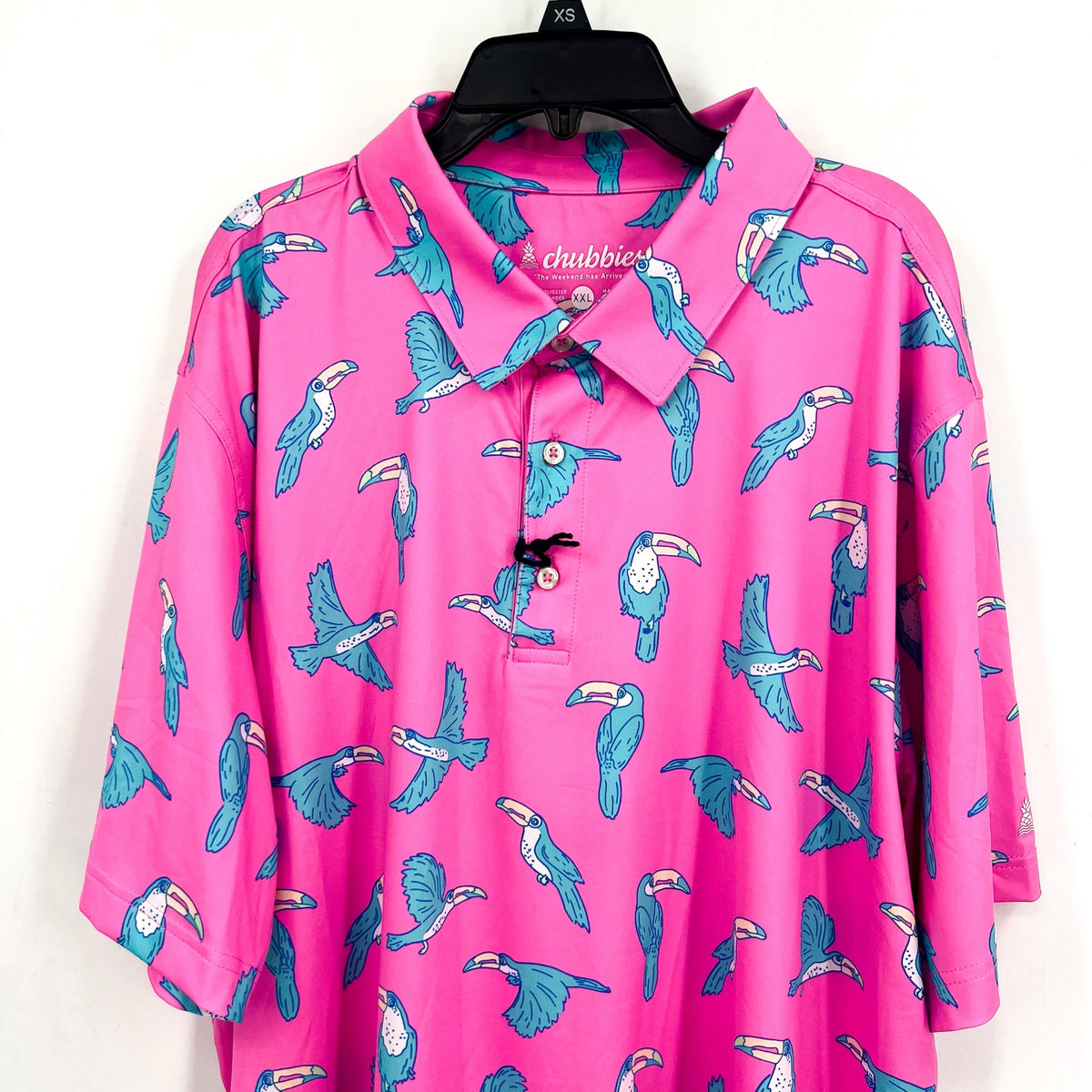 CHUBBIES Men's The Toucan Do It Performance Polo Shirt XXL Bright Pink NWT
