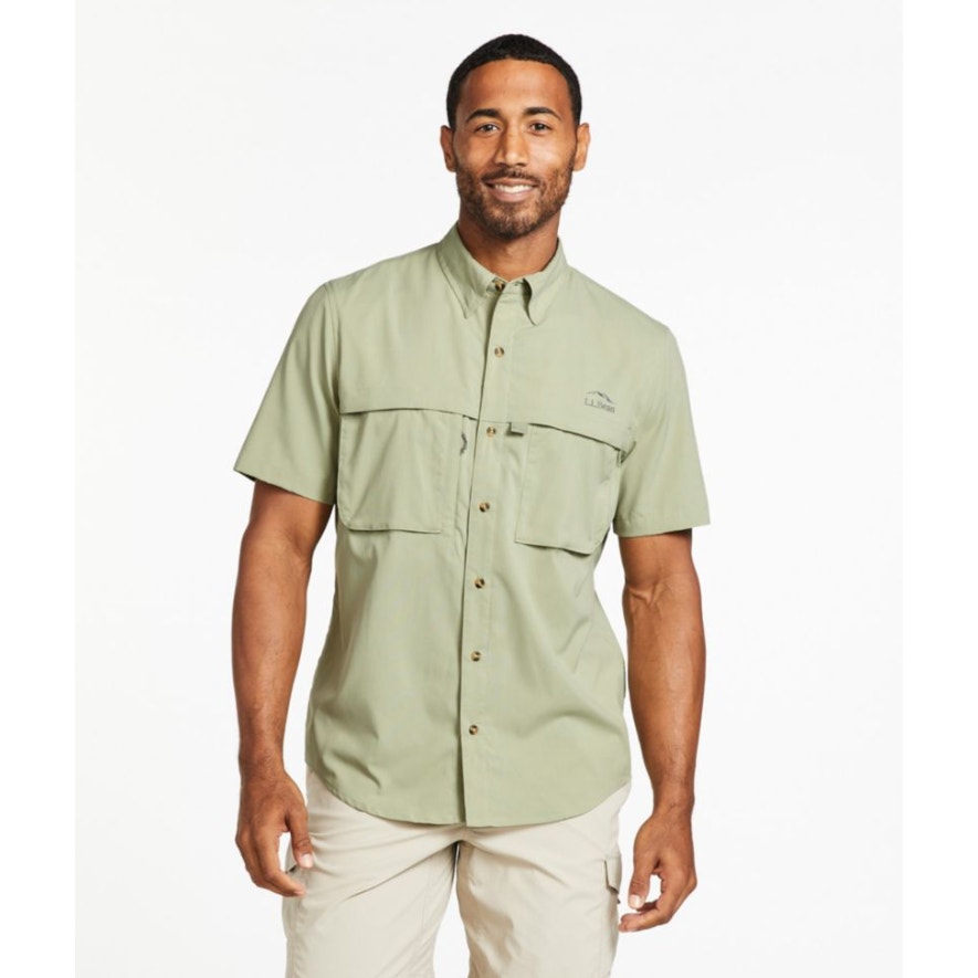L.L. BEAN Men's SunSmart Tropicwear Shirt Medium Green Sage Short Sleeve NWT