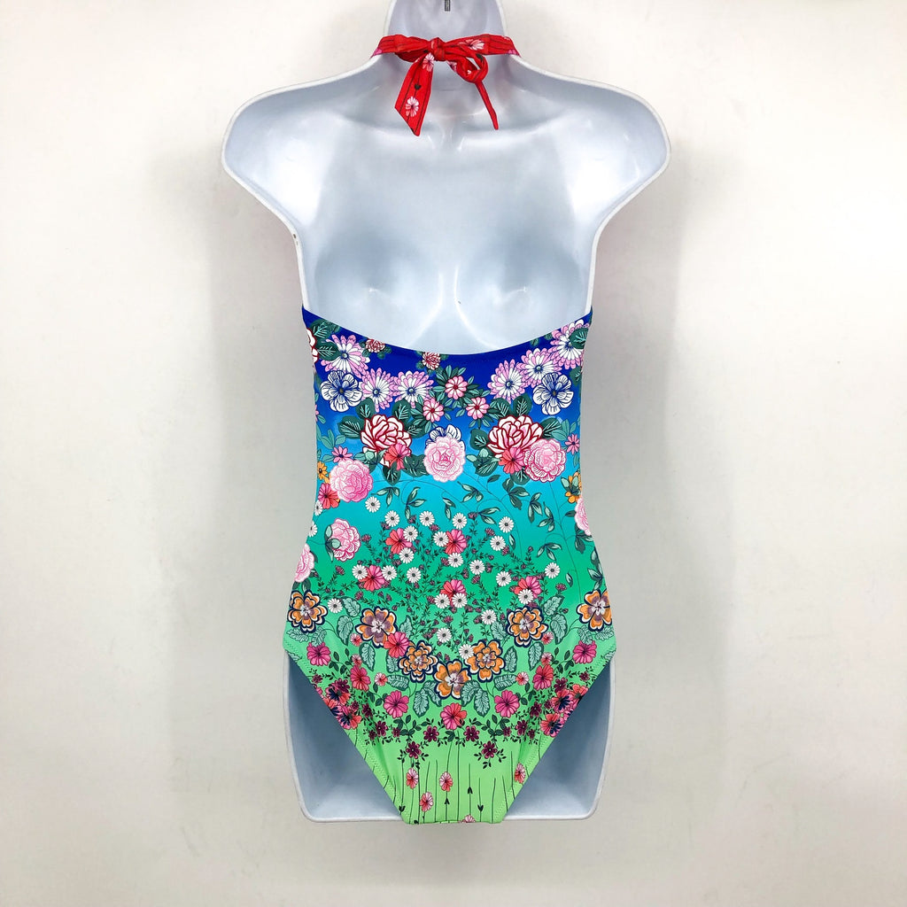 JOHNNY WAS Women's Rainbow One Piece Swimsuit Small Twist Keyhole Floral NWT