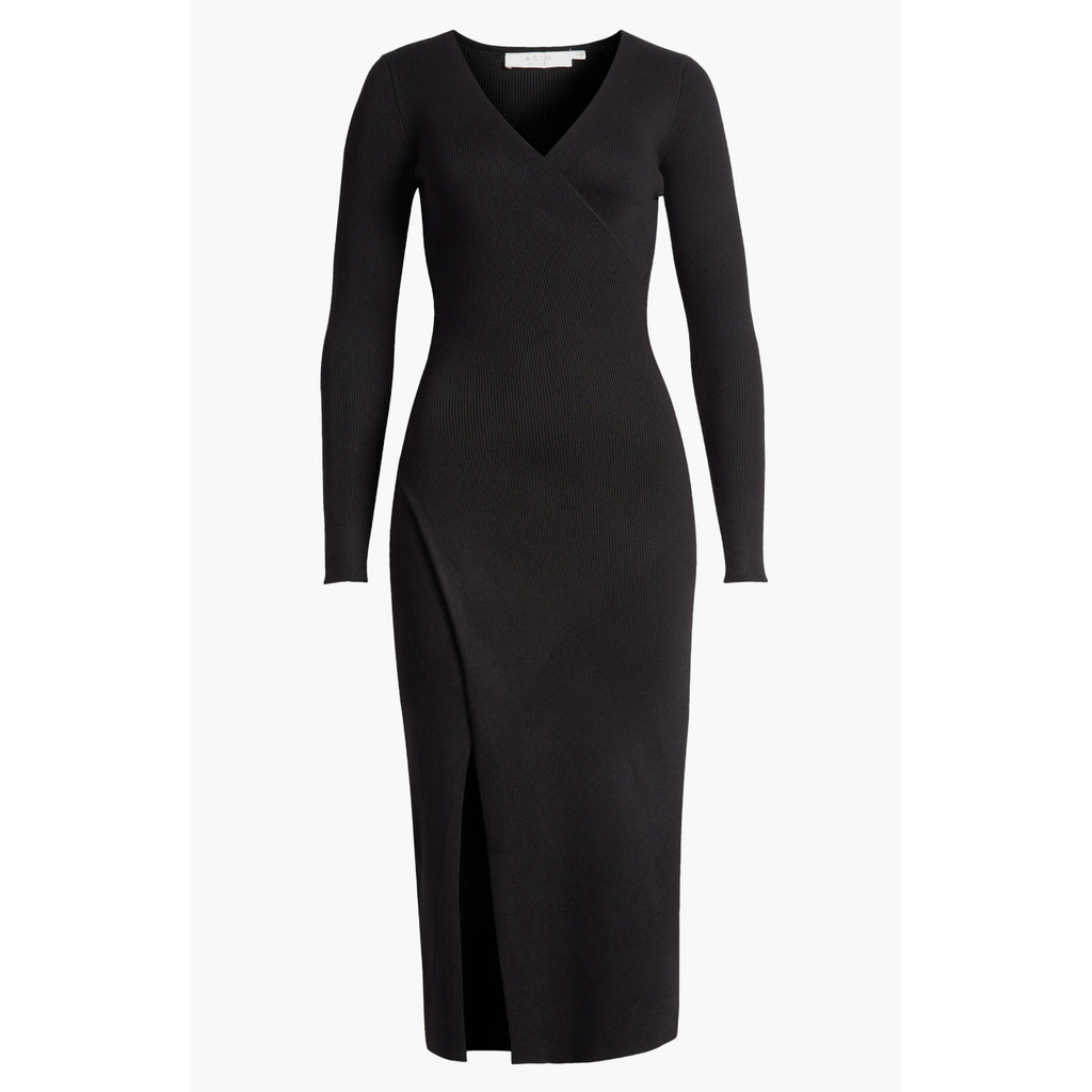 ASTR The Label Cross Front Slit Long Sweater Dress Large Black Knit VNeck NWT
