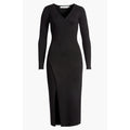 ASTR The Label Cross Front Slit Long Sweater Dress Large Black Knit VNeck NWT