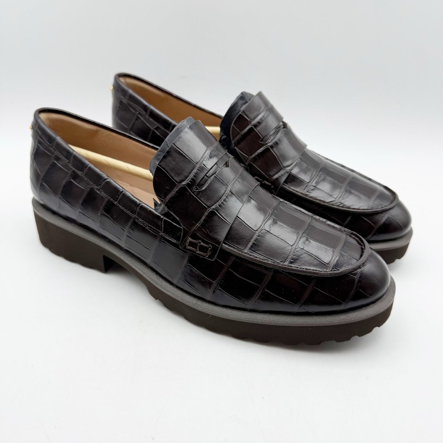 Cole Haan Womens Geneva Loafer US 5.5 B EU 35.5 Brown Croc Leather Lugged NIB