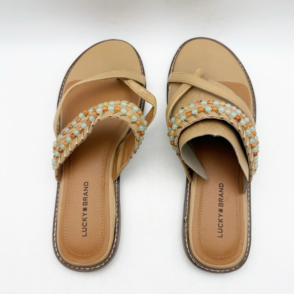 Lucky Brand Womens Kaykey Sandals US 8.5 M Light Beige Leather NWOB