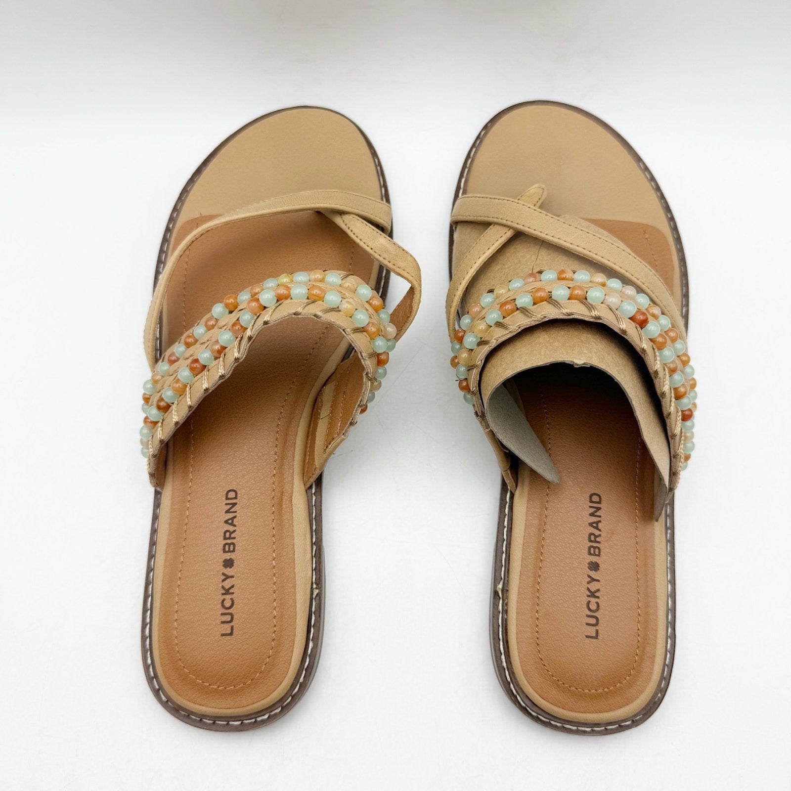 Lucky Brand Womens Kaykey Sandals US 8.5 M Light Beige Leather NWOB