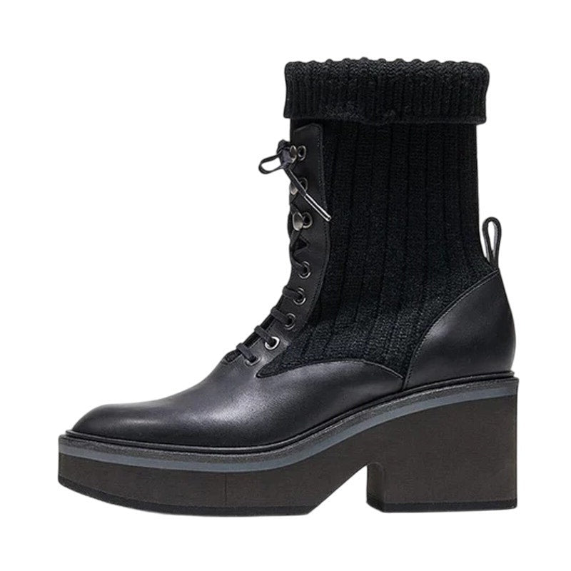 Robert Clergerie Womens Ancel Boots Size 10 EU 40 Black Calfskin Knit Combat NIB