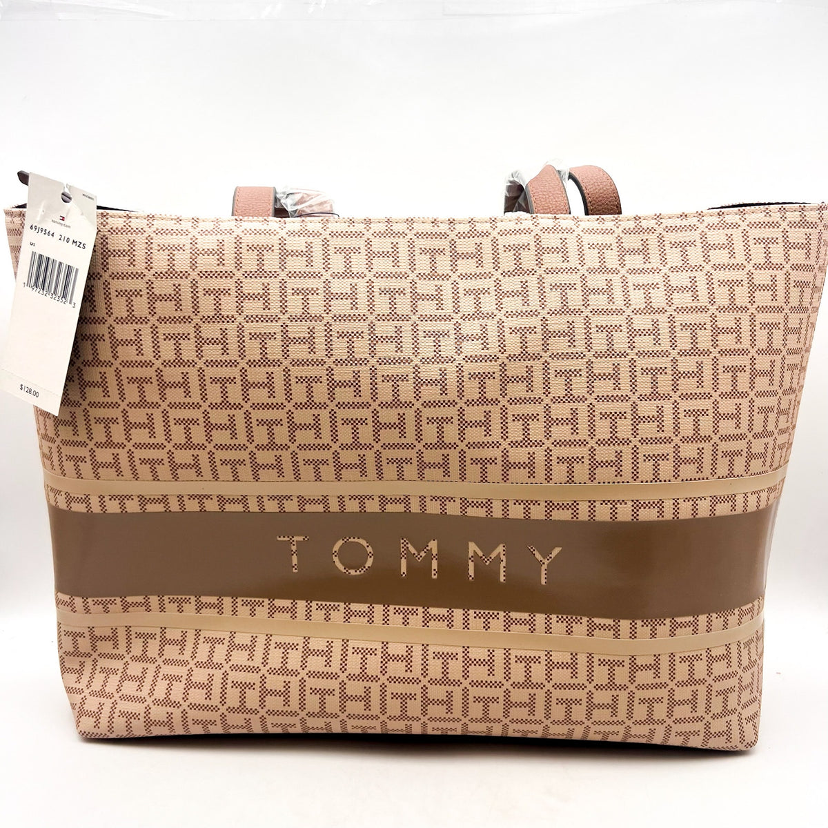 TOMMY HILFIGER Women's Birdie II Tote Coated Square Monogram Tan Brown NWT
