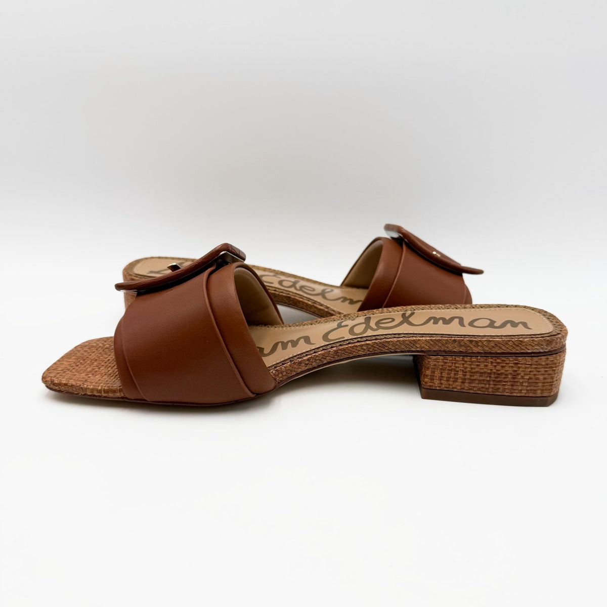 Sam Edelman Womens Dilon Buckle Slide Sandals Size 9 Brown Cognac Leather NIB