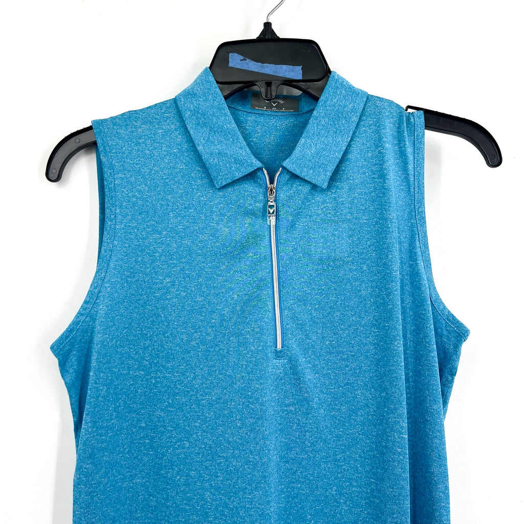 CALLAWAY Womens Polo Shirt Small Vivid Blue Heather 1/4 Zip Sleeveless NWT
