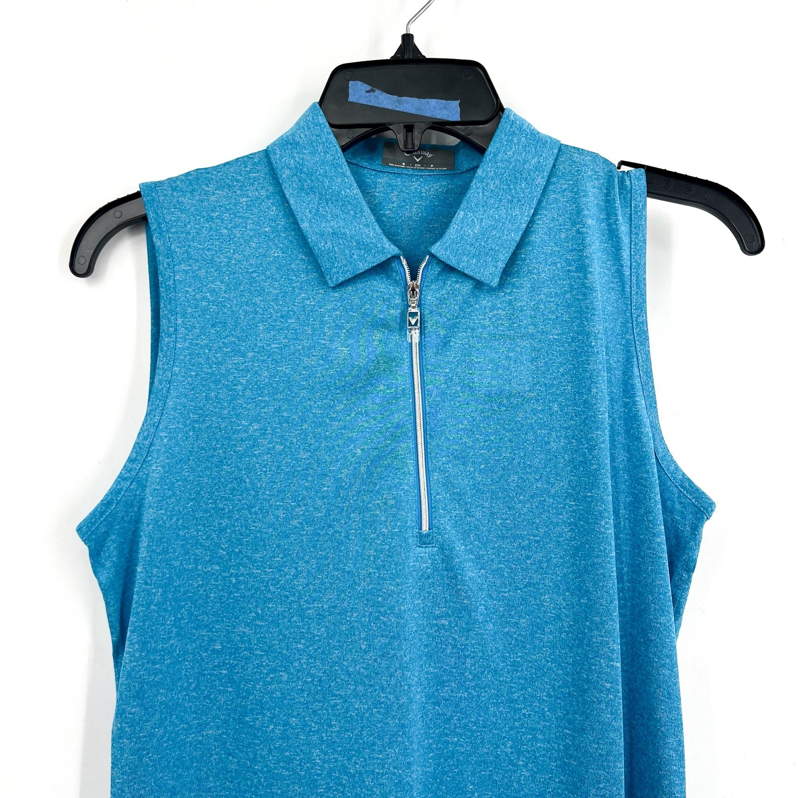 CALLAWAY Womens Polo Shirt Small Vivid Blue Heather 1/4 Zip Sleeveless NWT