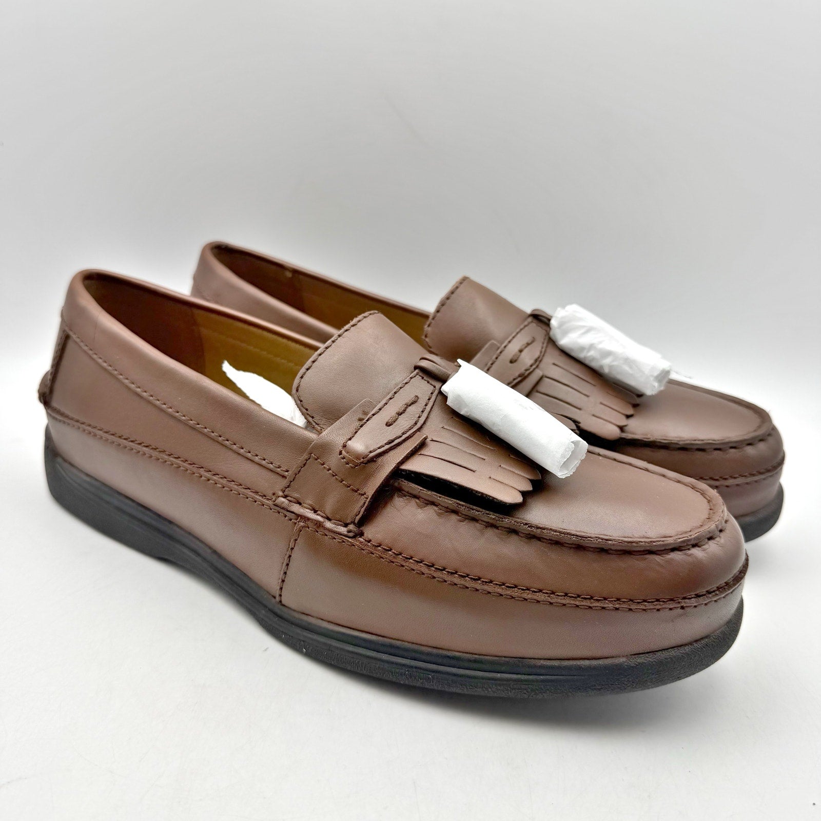 Dockers Mens Sinclair Moc Toe Loafers US 10 Wide EU 43 Brown Leather Tassel NIB