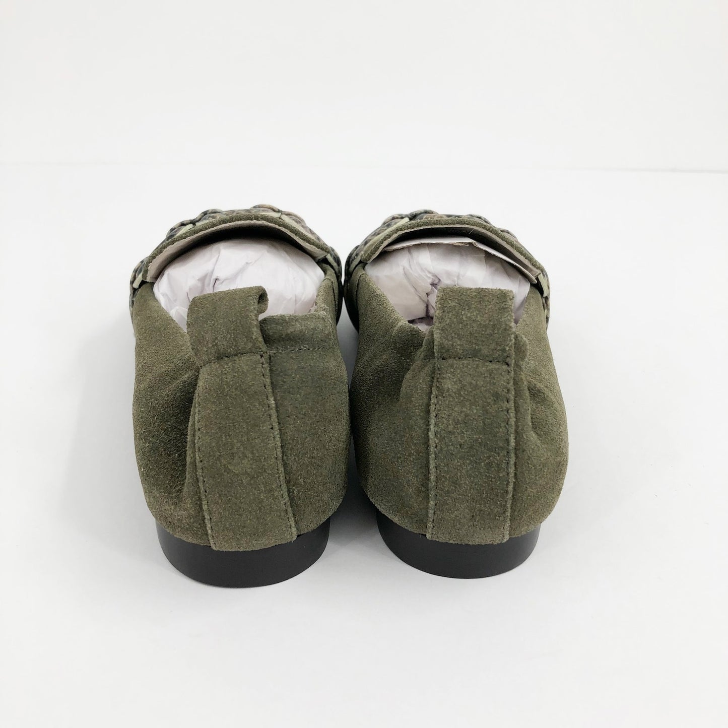 SANCTUARY Blast Suede Loafers 6.5 Olive Green Python-Embossed Bit NWOB