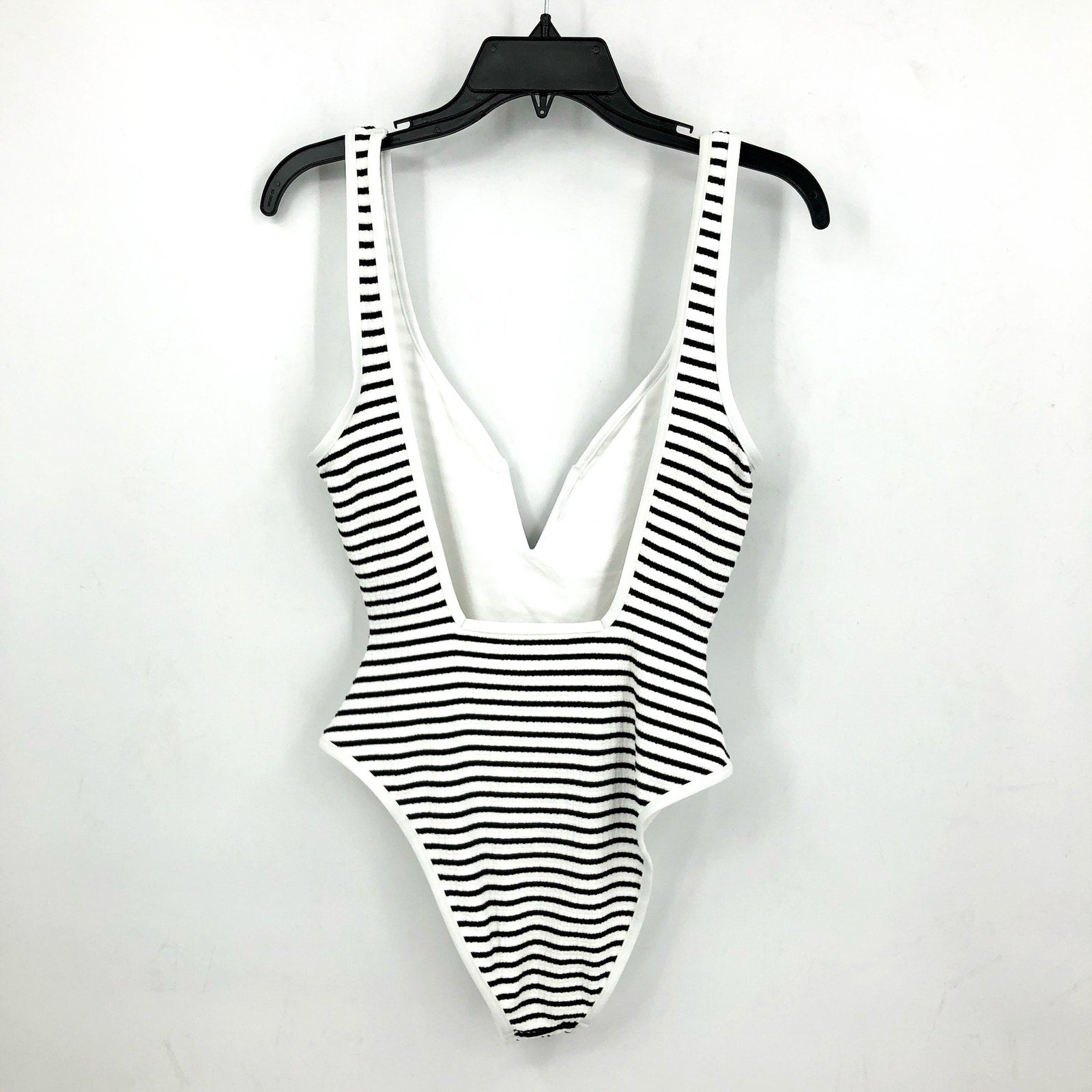 L*SPACE Coco One Piece Swimsuit Large Black White Sailing Along Stripes NWT