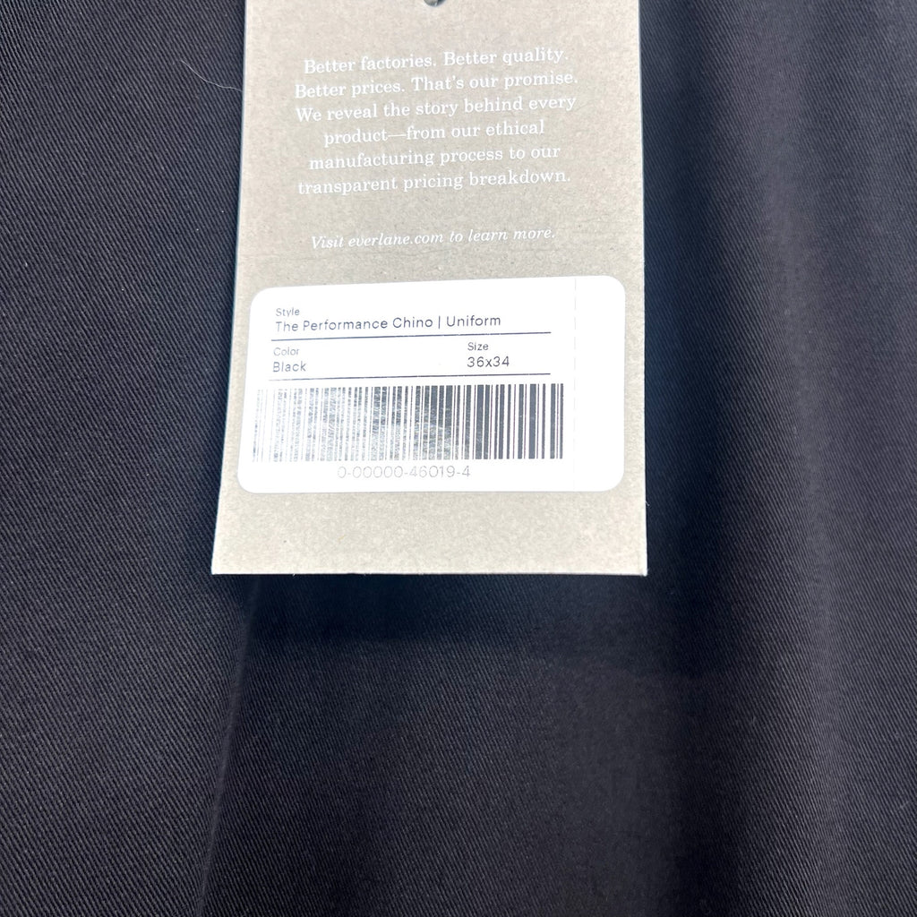 EVERLANE Uniform Mens Performance Chino Pants 36x34 Black Athletic Fit NWT
