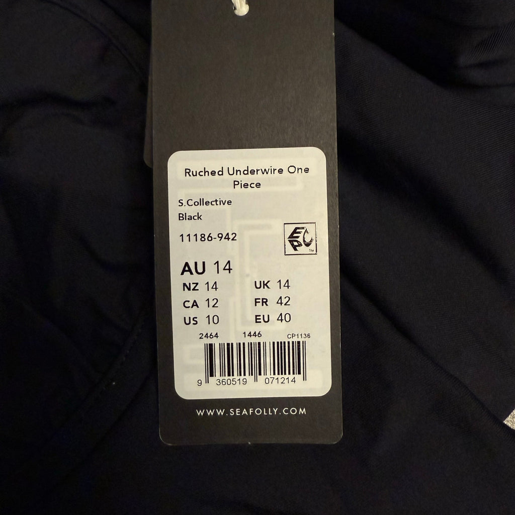 SEAFOLLY Women's Underwire One Piece Swimsuit Size 10 Black Ruched NWT
