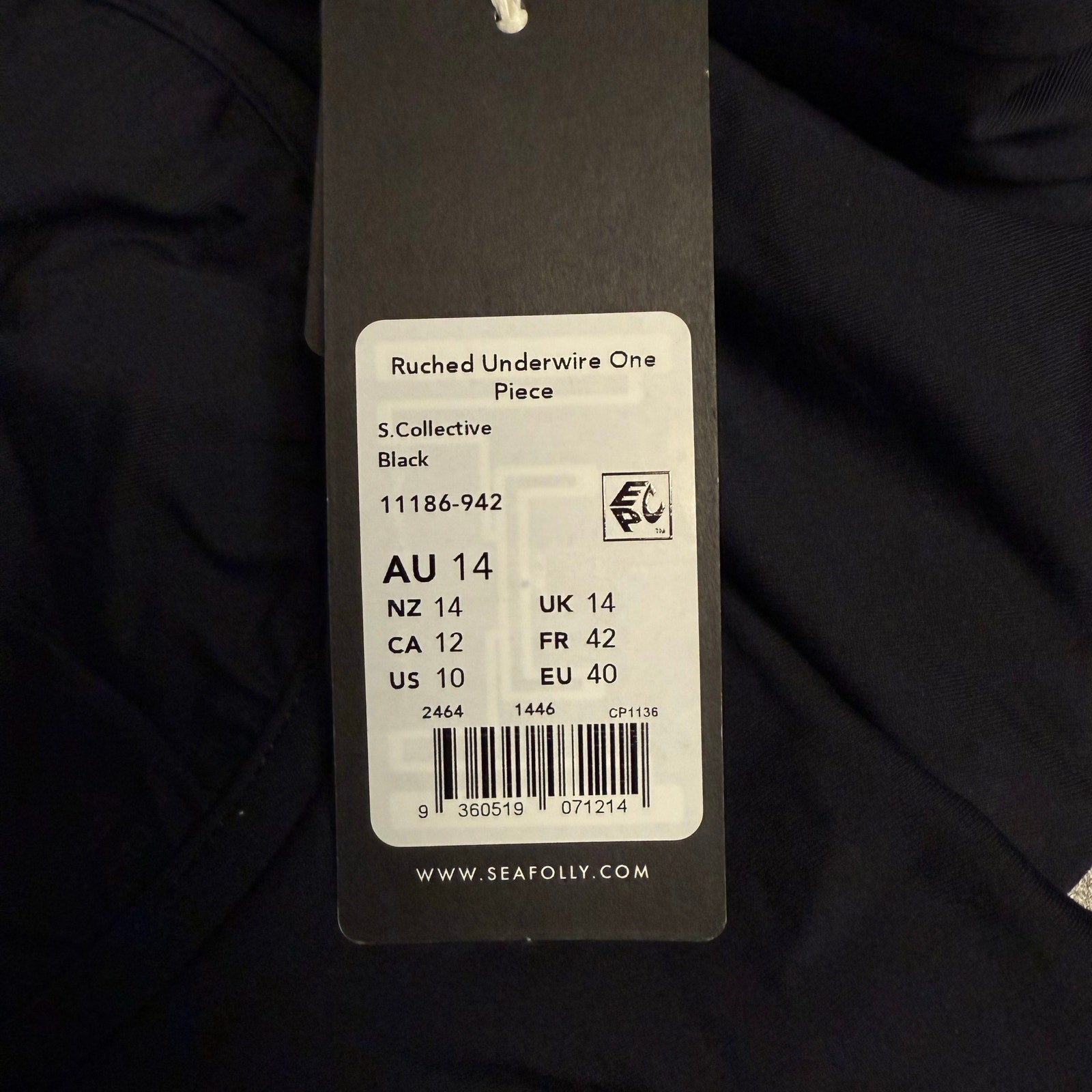 SEAFOLLY Women's Underwire One Piece Swimsuit Size 10 Black Ruched NWT