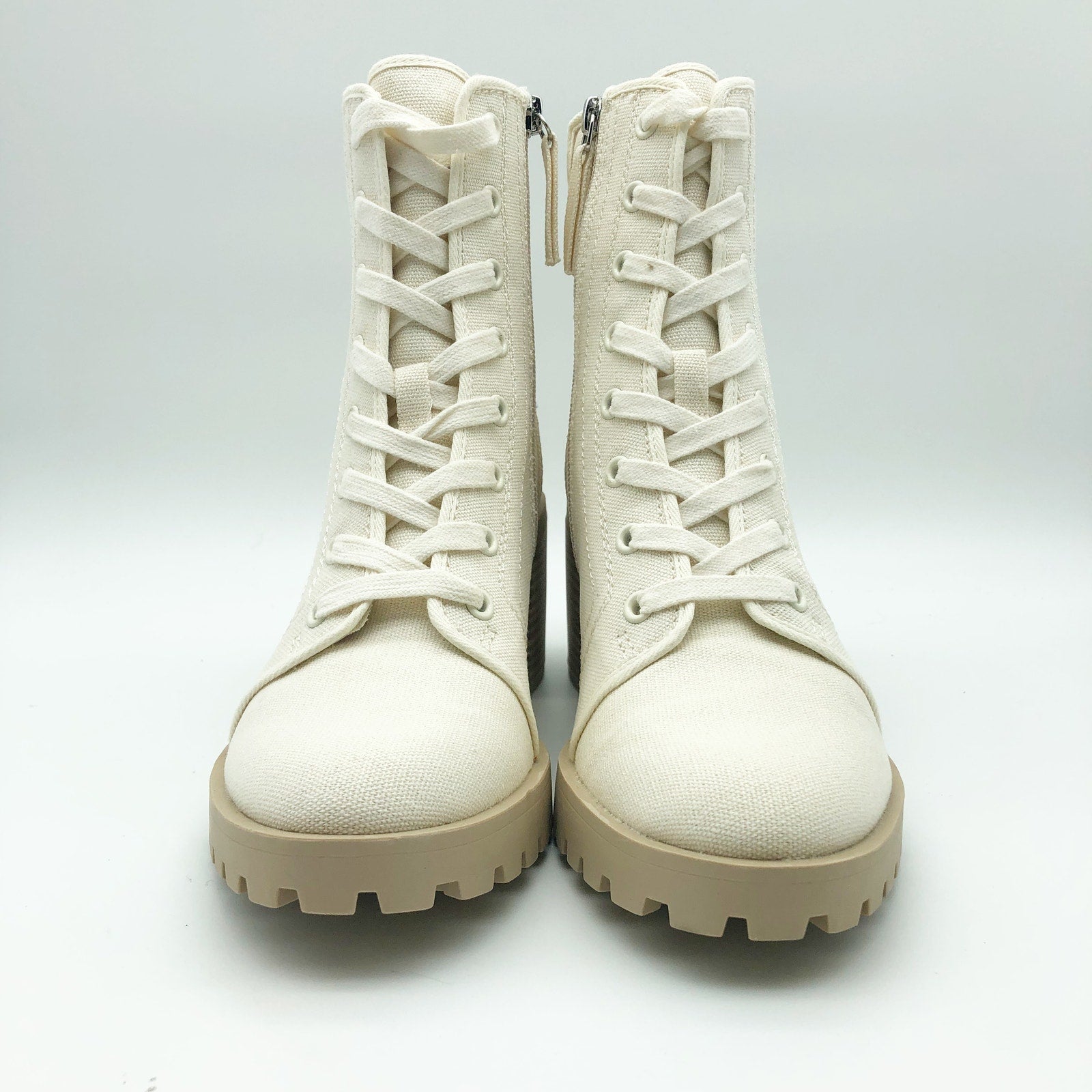 Dolce Vita Womens Canvas Combat Boots Size 11 Off White Stacked Heel NWOB