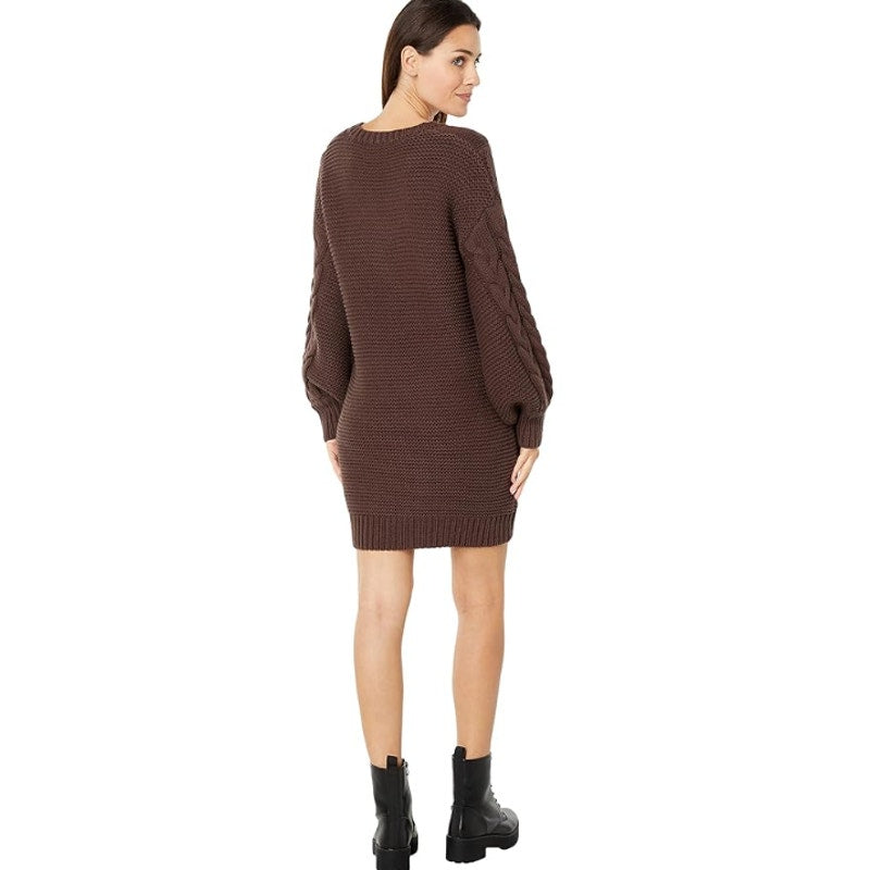 BARDOT Bell Knit Sweater Dress Large US 8 Brown Chocolate Long Sleeves NWT