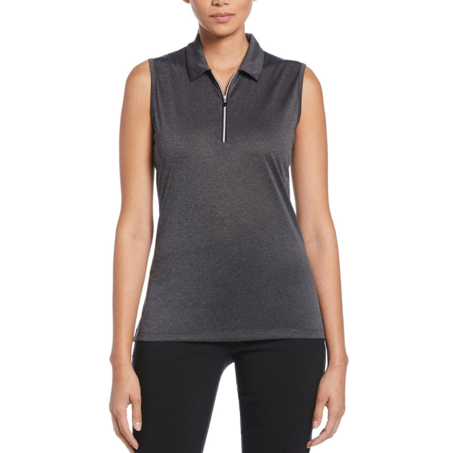 CALLAWAY Women's 1/4 Zip Sleeveless Golf Polo Shirt XL Black Heather NWT