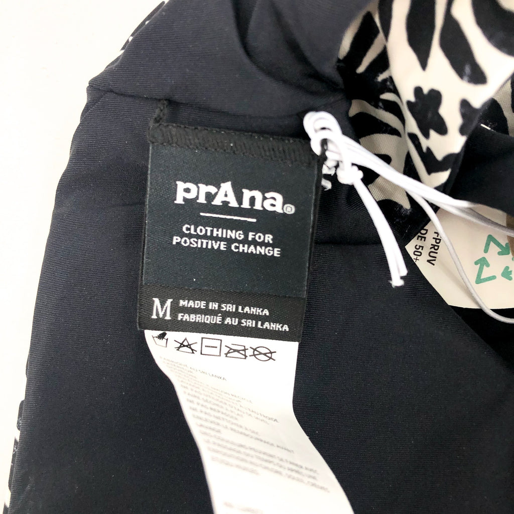 PRANA Women's Ruby Beach Bikini Top Medium Black Flora Fauna Lace Up Swim NWT