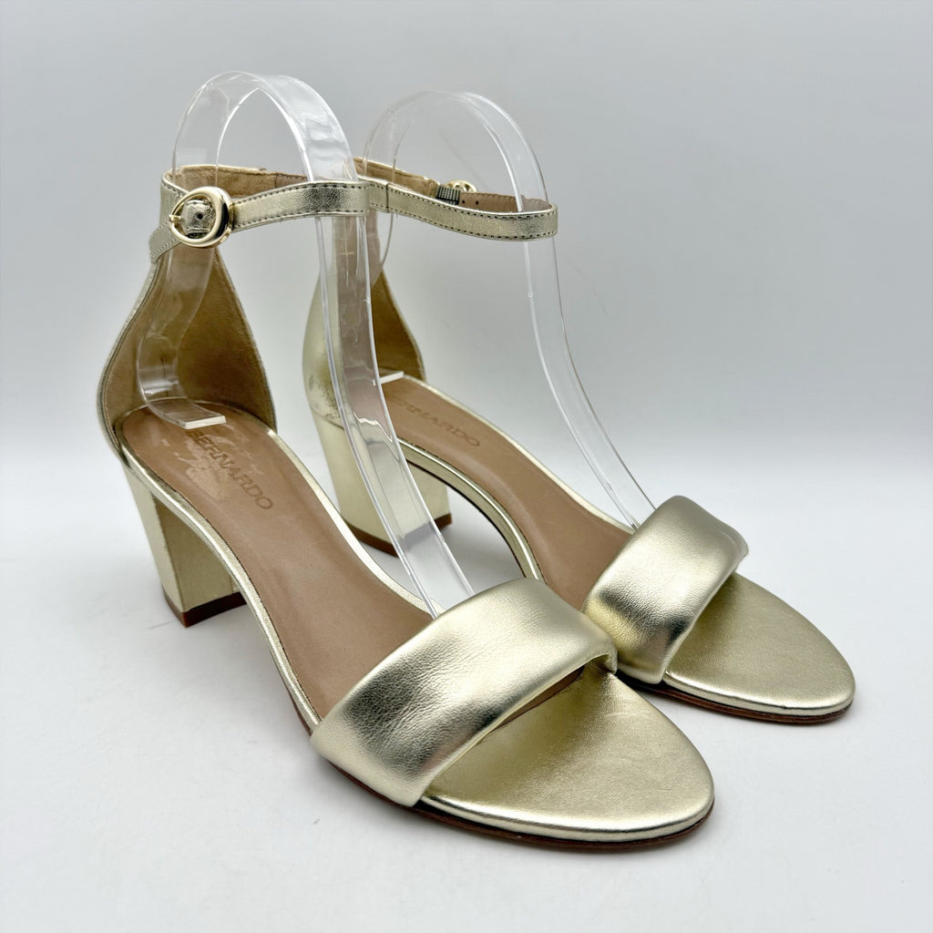 Bernardo Womens Bowie Heeled Sandal US 7.5 M Gold Champagne Leather NWOB