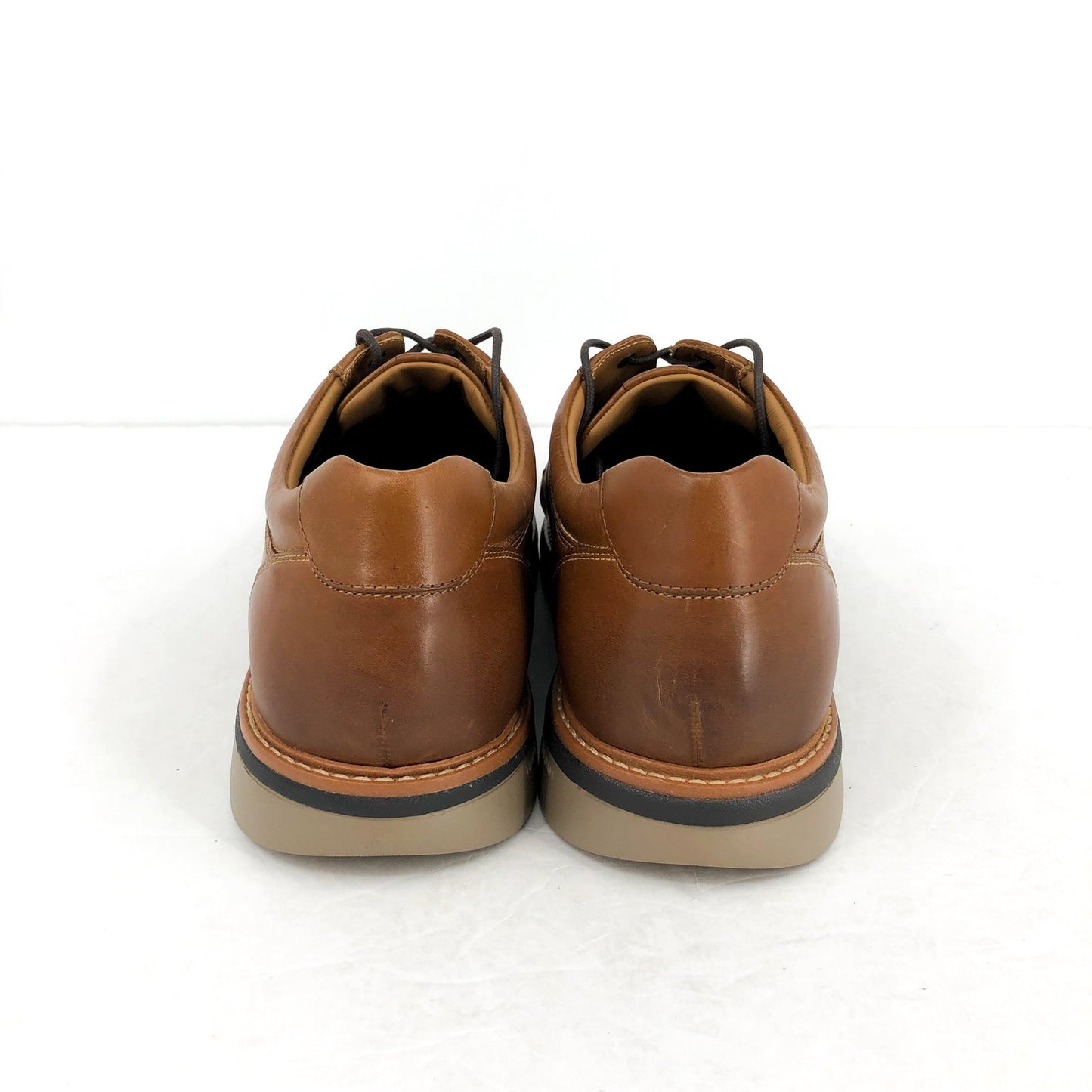 Johnson & Murphy Mens Braydon Plain Toe Dress Shoes 12 Wide Tan Leather NIB