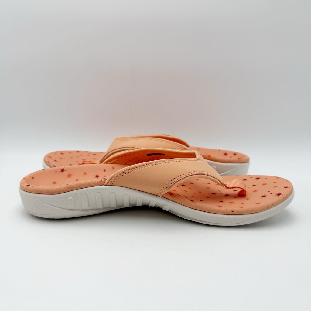 Spenco Womens Yumi Constellation Sandal Size 11 WIDE Coral Orange Flip Flop NWOB