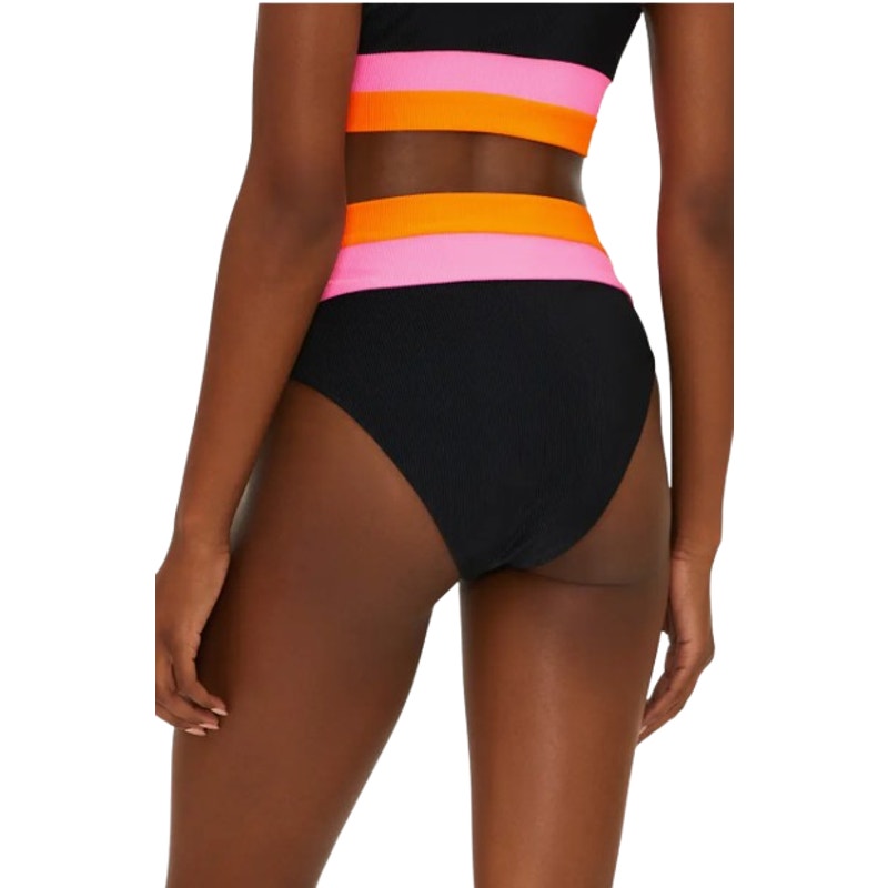 BEACH RIOT Heidi Colorblock High Waist Bikini Bottoms Medium Black Orange NWT