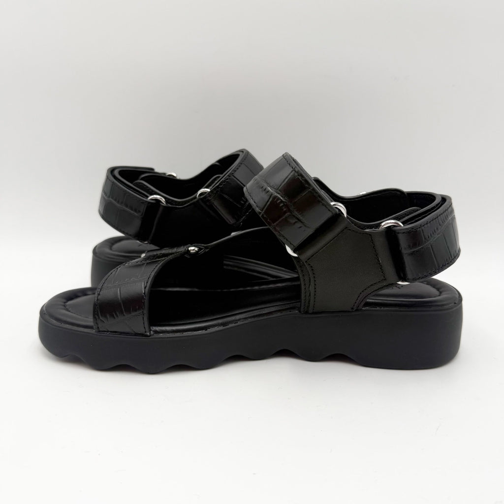 Aerosoles Womens Wave Sandals Size 6 M Black Crocodile Leather NIB