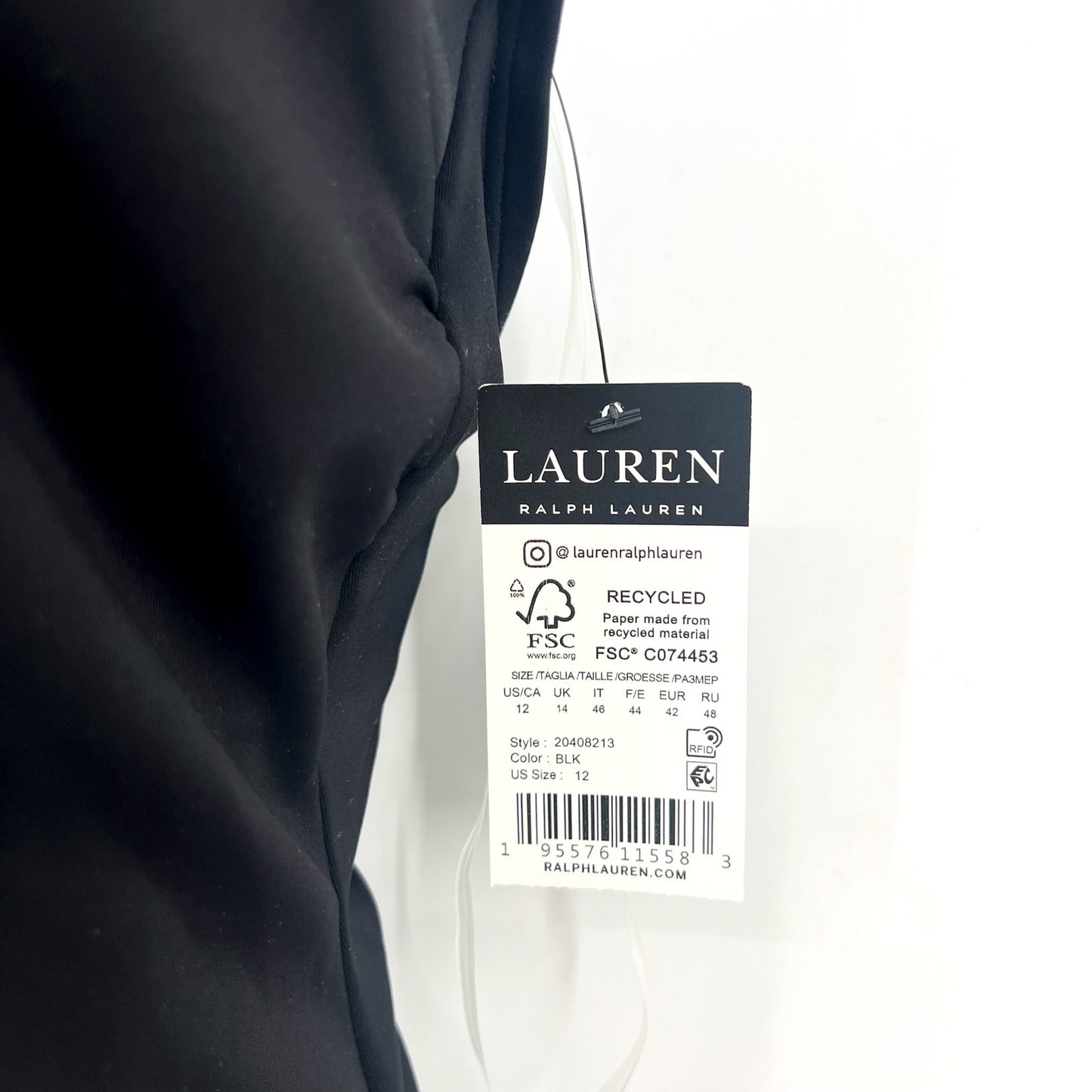 LAUREN RALPH LAUREN Sculpting Cross Front One Piece Swimsuit 12 Black OTS NWT