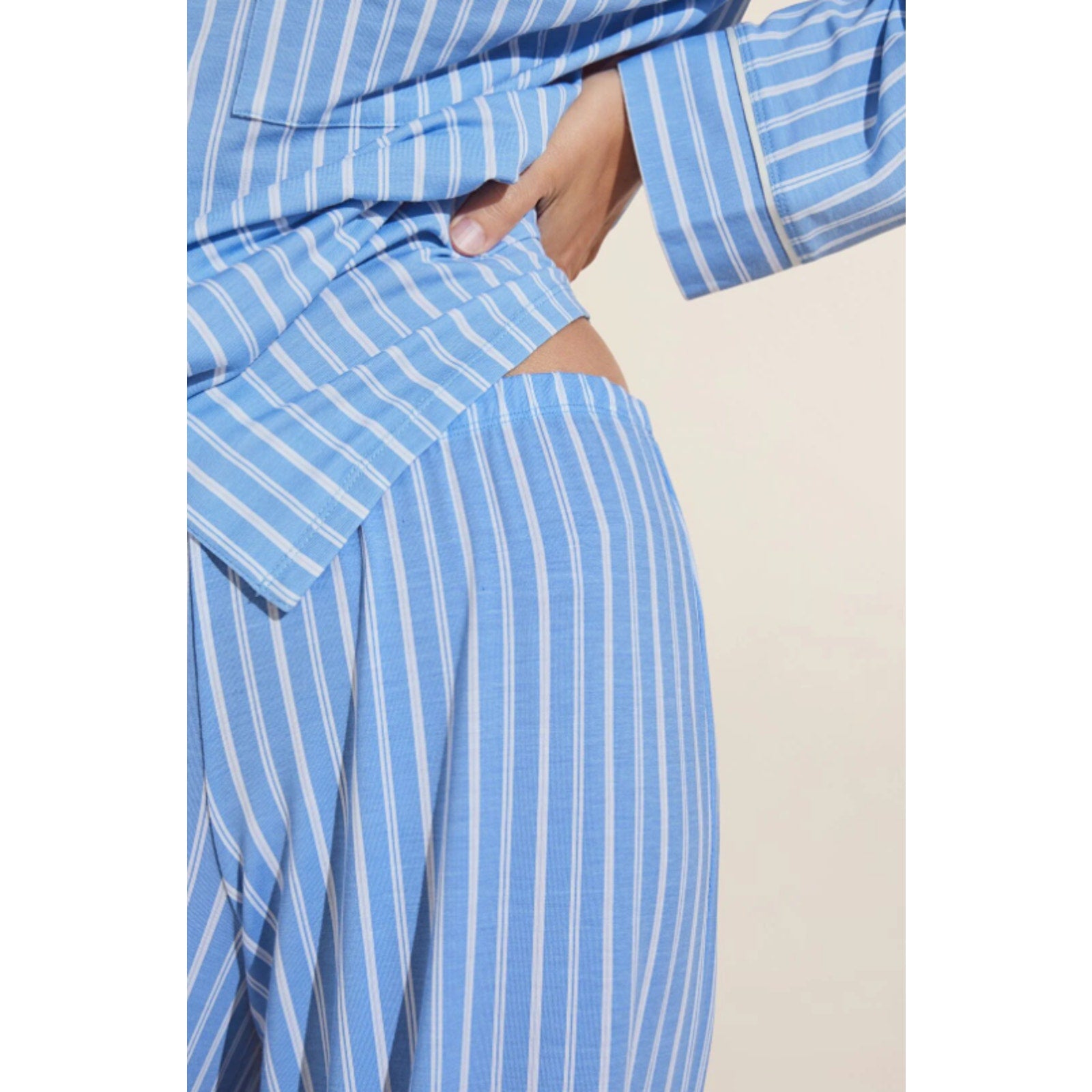 EBERJEY Gisele Print Long PJ Set Small Vista Blue Ivory Stripe TENCEL Modal NWT