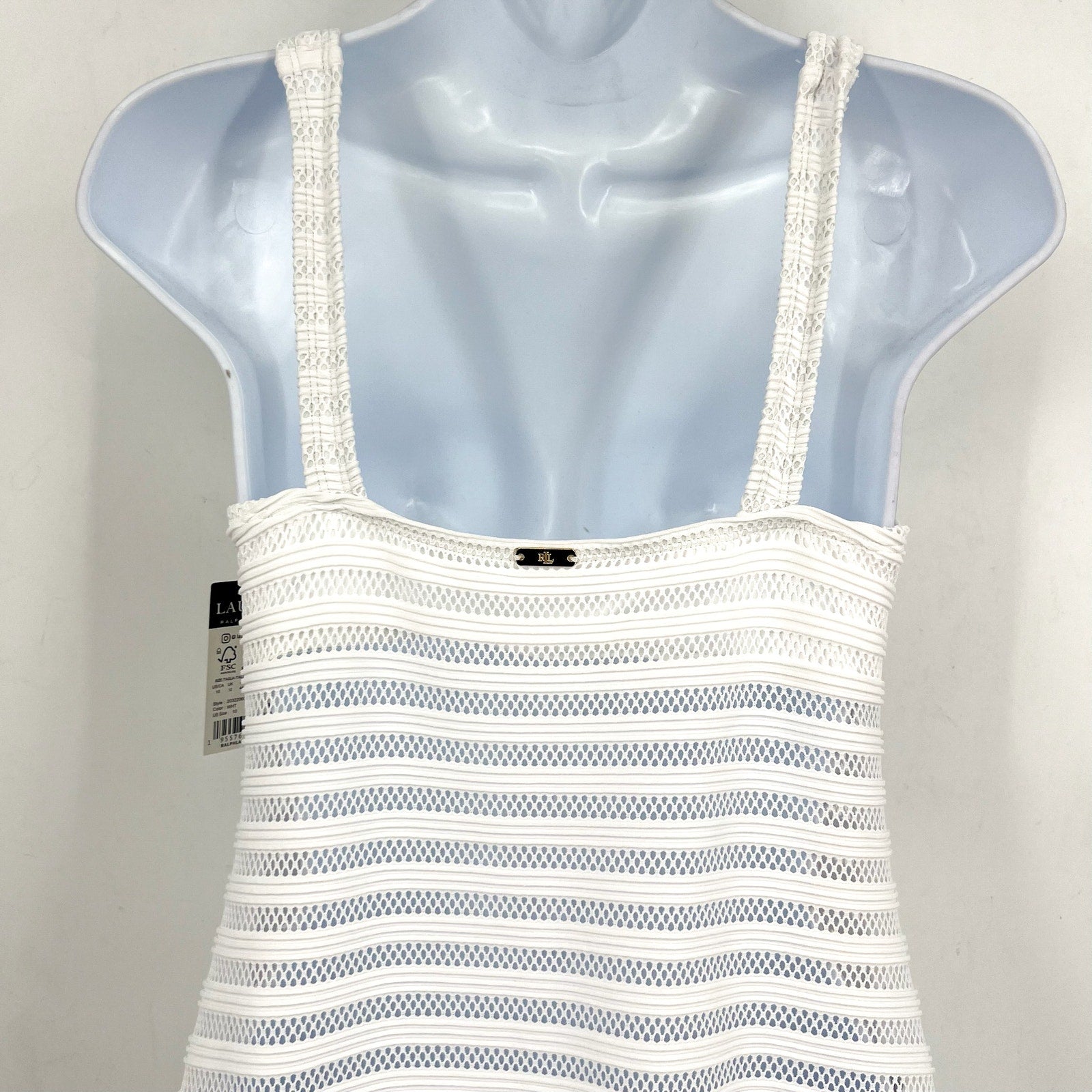 LAUREN RALPH LAUREN Ottoman One Piece Swimsuit Size 6 White Mesh Stripe NWT