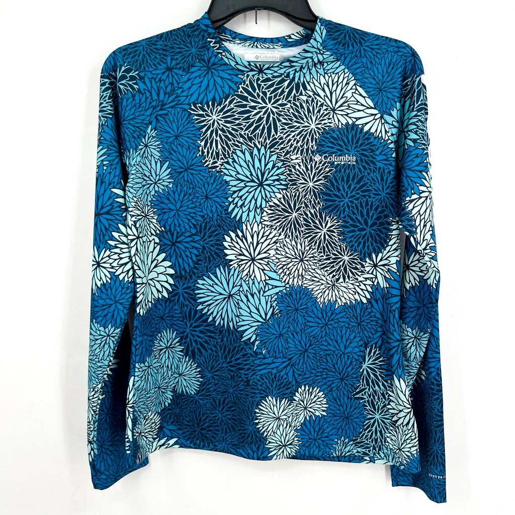 Columbia Womens Super Tidal Tee Small Blue Carbon Anemones Long Sleeve NWOT