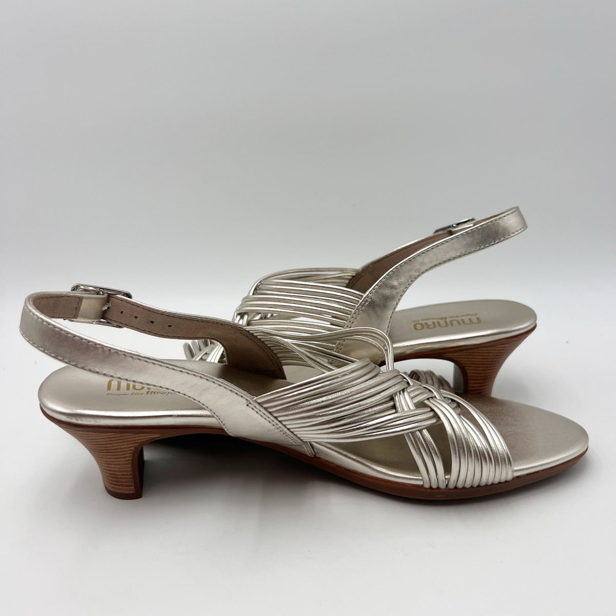 Munro Womens Marianna Heeled Sandals Size 12 M Silver Leather NWOB