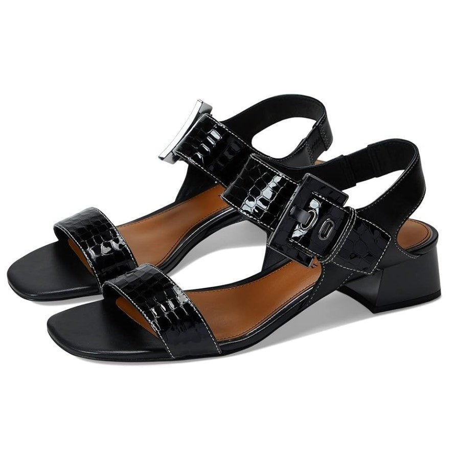 Donald Pliner Womens Vixi Heeled Sandals Size 5 M Black Patent Leather NIB