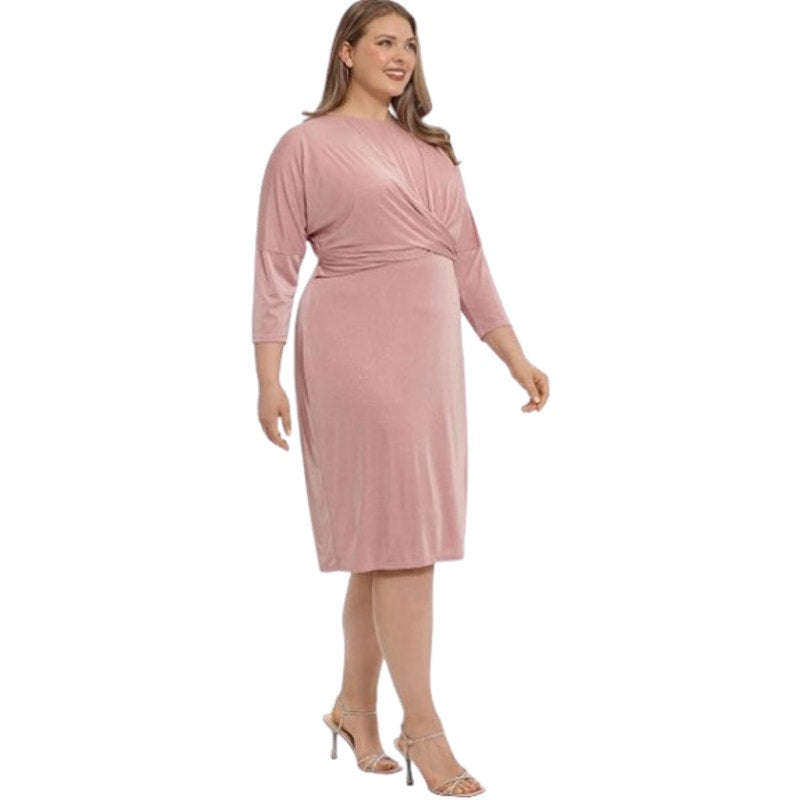 LONDON TIMES Women's Criss Cross Waist Dress 20W Pink Sparkle 3/4 Sleeve NWT
