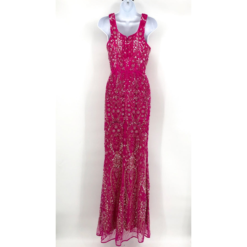 DRESS THE POPULATION Tyra Sequin Mermaid Gown XS Bright Fuchsia Pink NWT