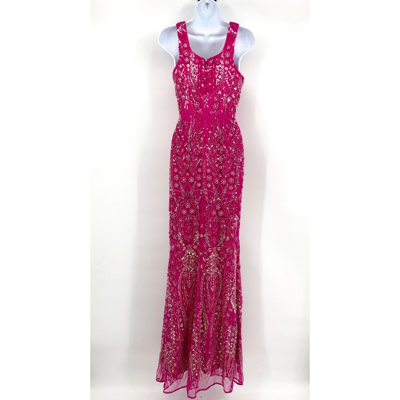 DRESS THE POPULATION Tyra Sequin Mermaid Gown XS Bright Fuchsia Pink NWT