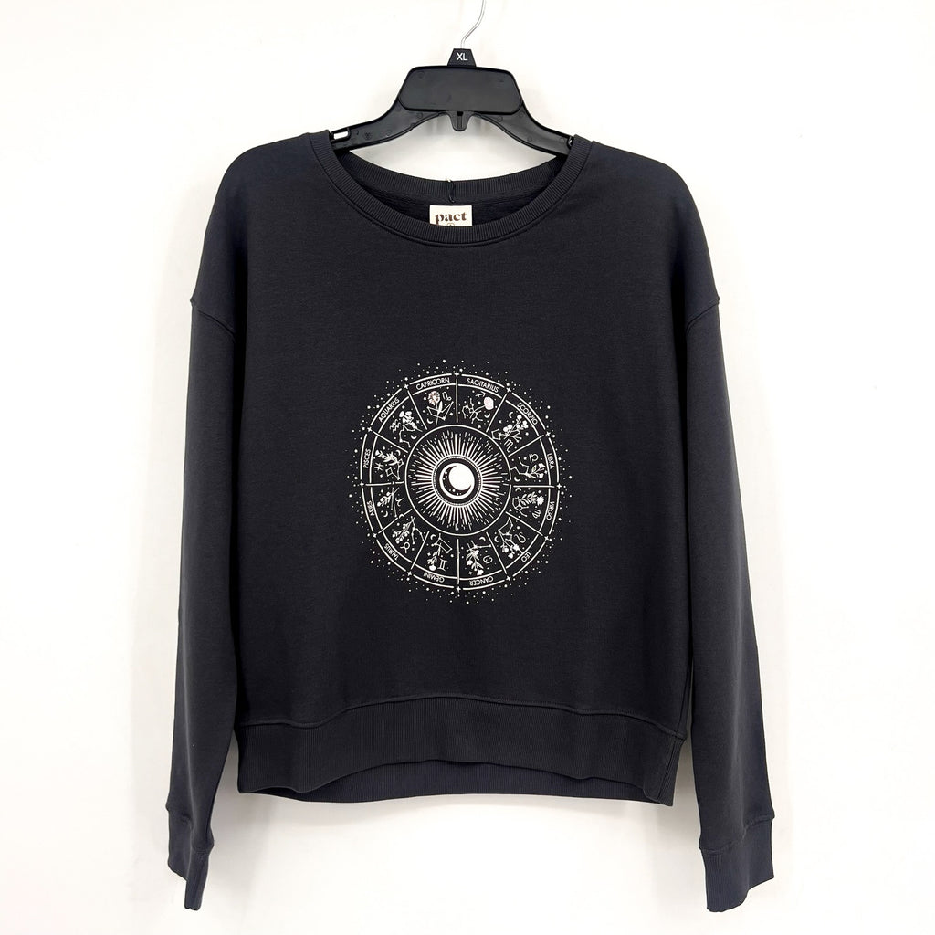 PACT Women's Star Signs Graphic Slouchy Sweatshirt Small Charcoal Grey NWT