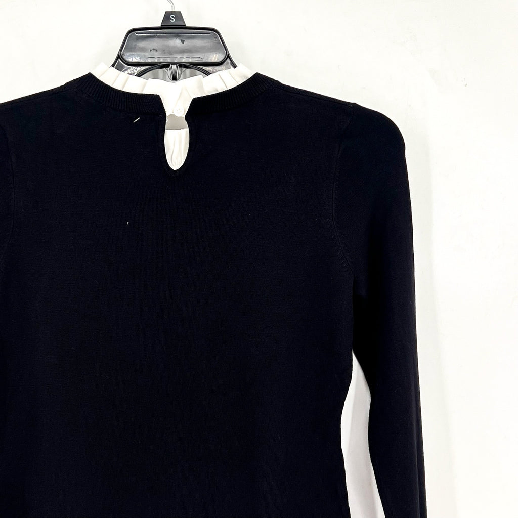 ADRIANNA PAPELL Women's Ruffle Neck Twofer Sweater Small Black Long Sleeve NWOT