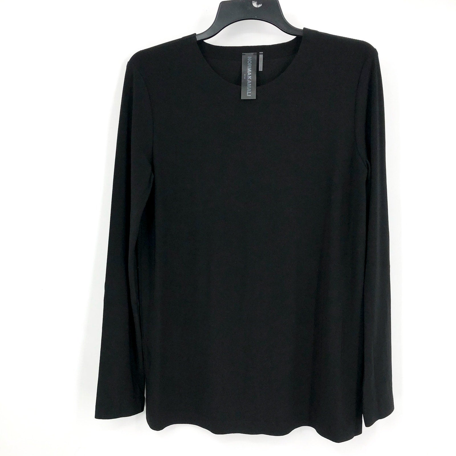 NORMA KAMALI Women's Long Sleeve Crew Top Medium Black Stretch Jersey NWOT