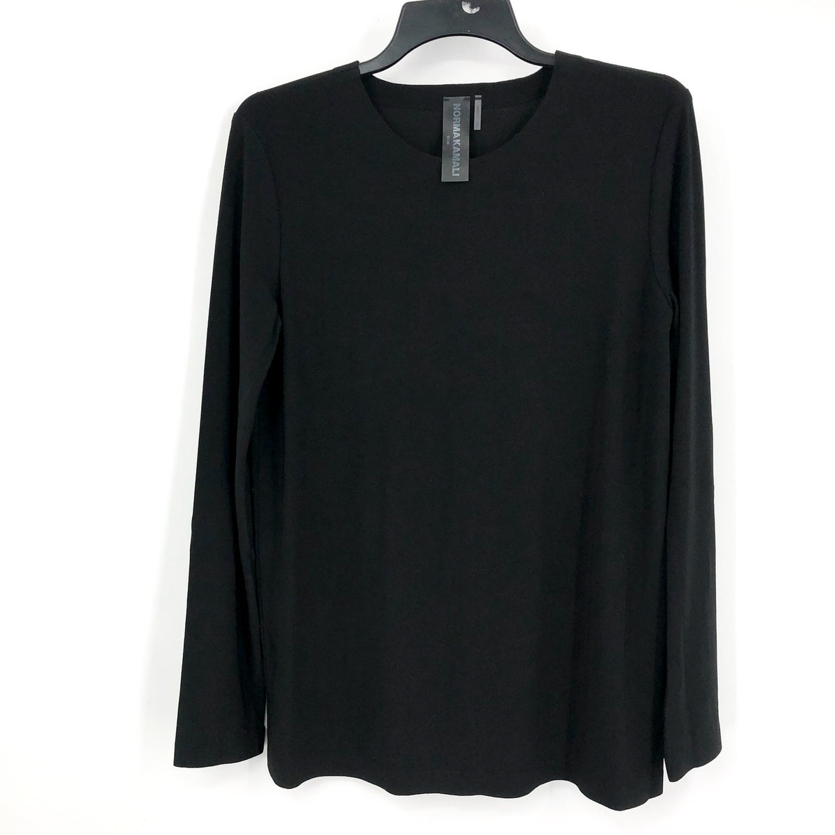 NORMA KAMALI Women's Long Sleeve Crew Top Medium Black Stretch Jersey NWOT
