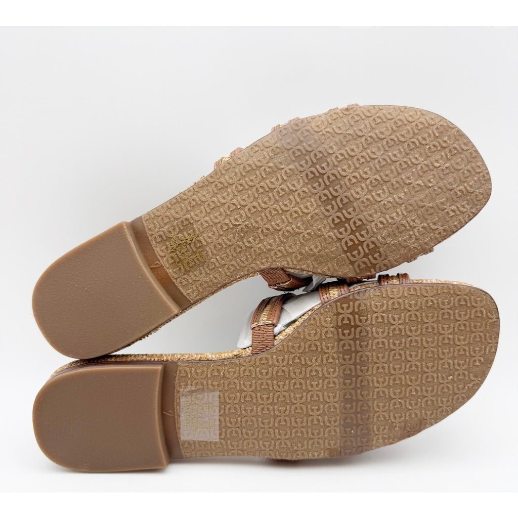 Sam Edelman Women's Bay Slide Sandals Size 7 EU 37 Tan Raffia Flats NIB