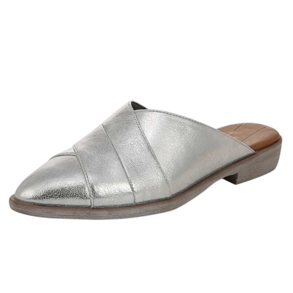 Blowfish Malibu Womens Hazel Mules Size 8.5 M Silver Vegan Leather Flats NIB